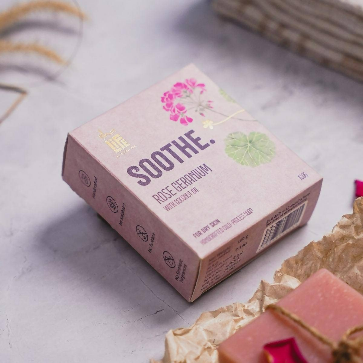 Isha Life Soothe. Rose Geranium With Coconut Oil Handcrafted Soap | Grocsy