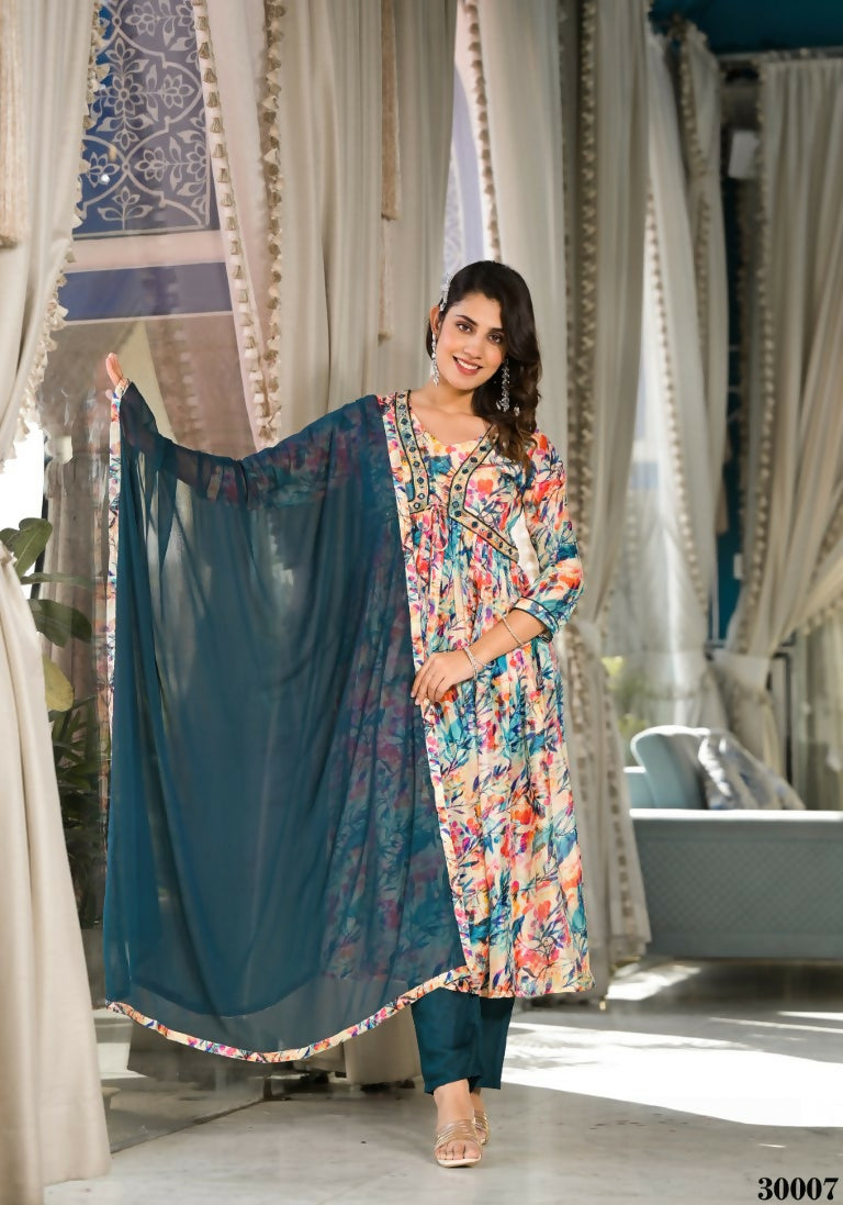 Designer Stylish Multi Slim Georgette Stitched Suit With Dupatta - Kiyara | Grocsy