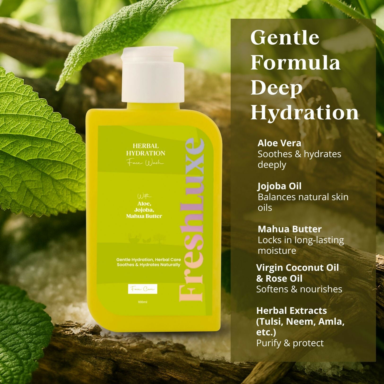FreshLuxe Herbal Hydration Face Wash For Oil & Acne Control with Aloe Vera & Neem | Grocsy