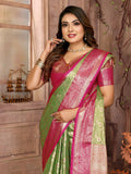 Anaita Light Green Tissue Silk With Zari Weaving Saree With Blouse | Grocsy