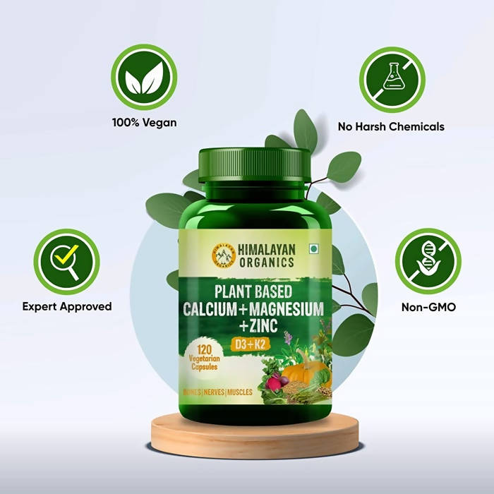 Himalayan Organics Plant Based Calcium + Magnesium + Zinc, D3+K2 Vegetarian Capsules | Grocsy