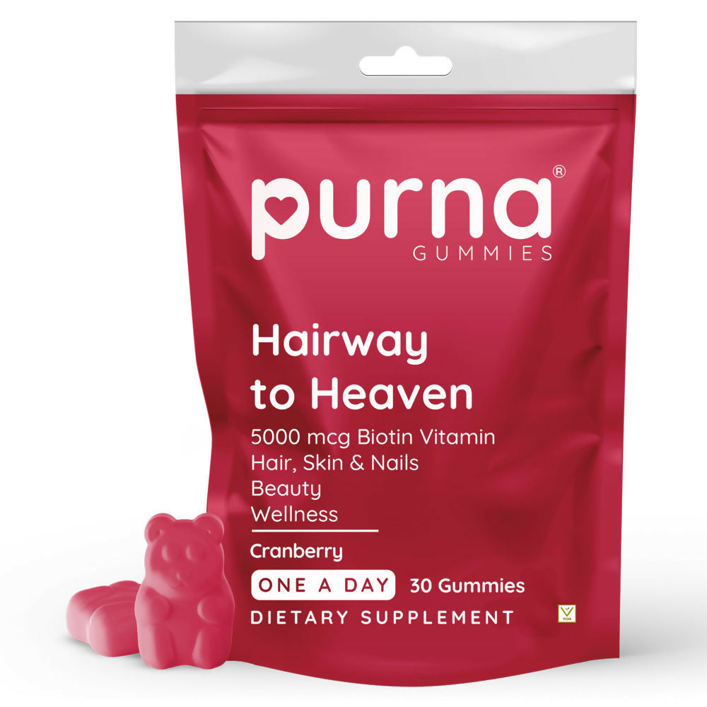 Purna Gummies Biotin Cranberry Flavour Gummies with Vitamin B 12 for Stronger Hair and Nails | Grocsy