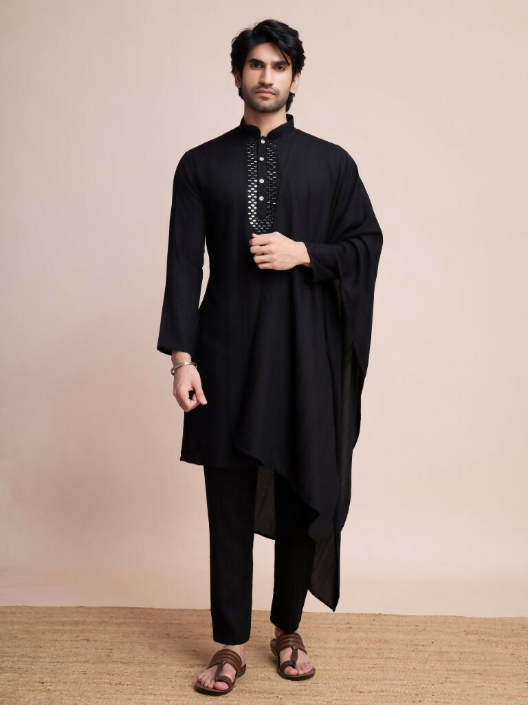 Vastranavya Traditional Festival Wear Viscose Thread & Sequence Embroidered Work Kurta Pant Set - Black | Grocsy