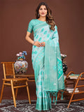 Shree Shyam Fashion Sajni Sea Green Linen Cotton Saree | Grocsy