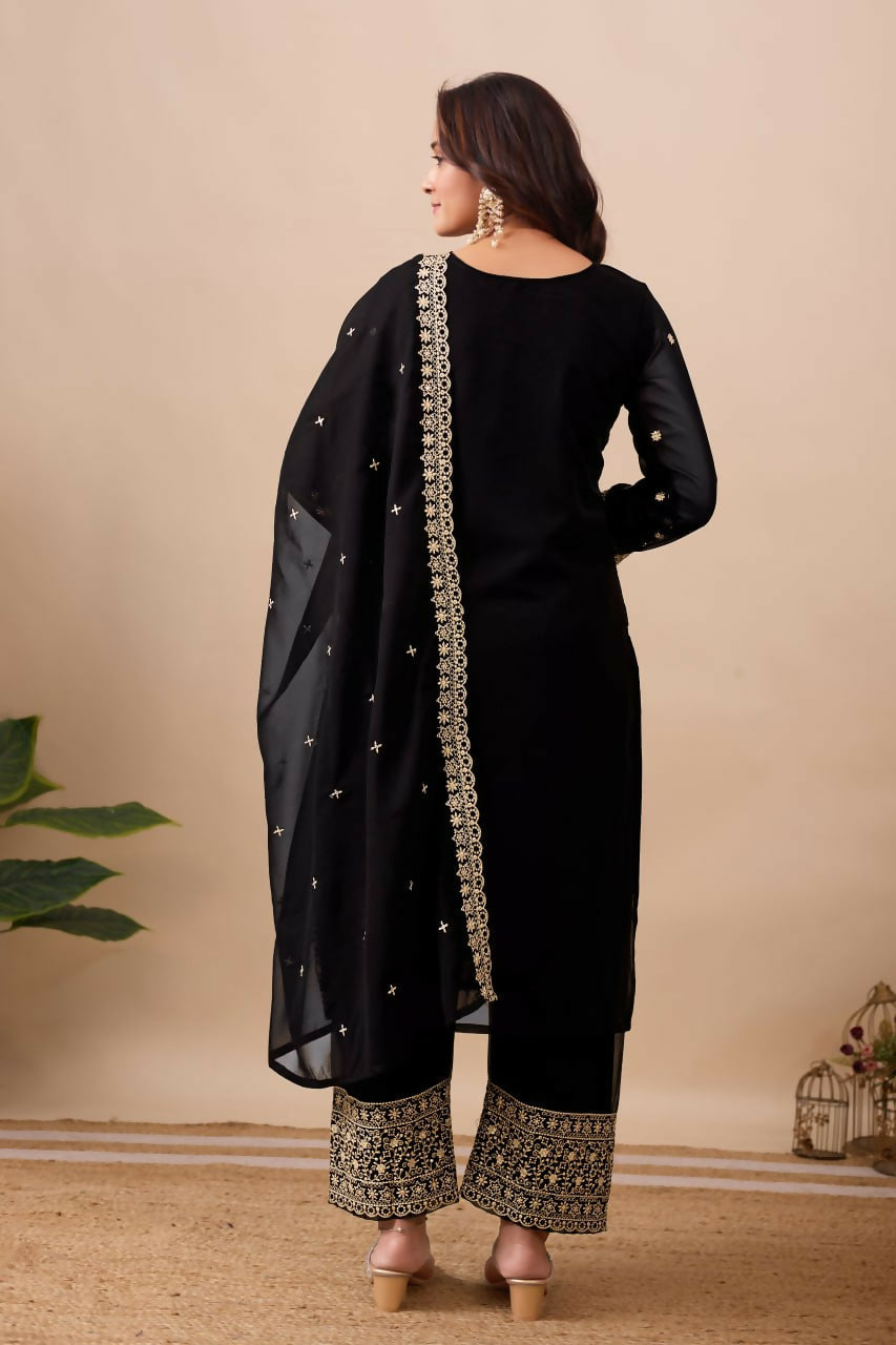 Joban Fashion Black Kurta Set Velvet Embroidery Sequence Work | Grocsy