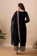 Joban Fashion Black Kurta Set Velvet Embroidery Sequence Work | Grocsy
