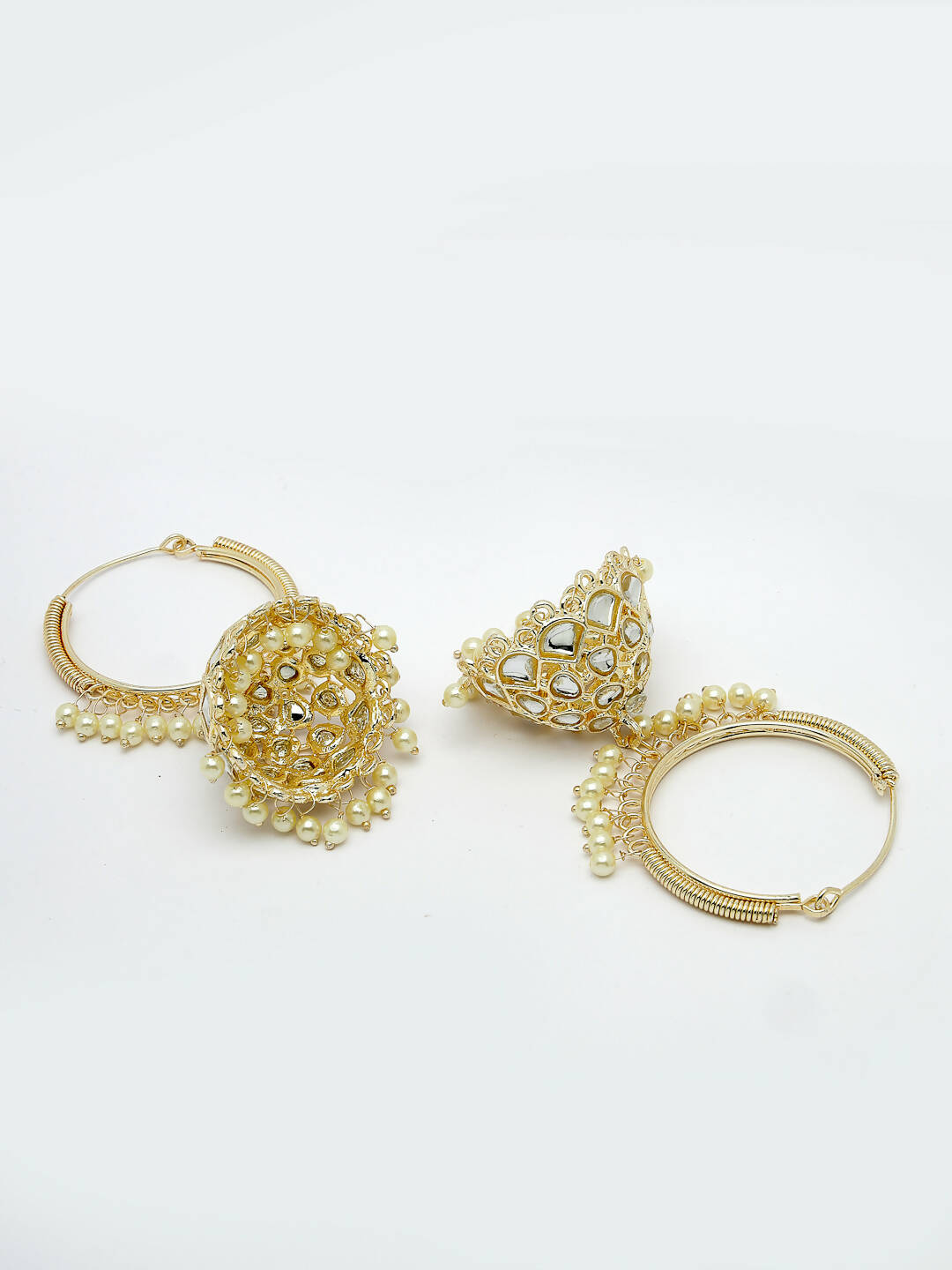 NVR Women Gold-Polished Handcrafted Kundan Jhumka Earrings | Grocsy