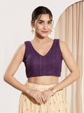 Joban Fashion Wine Sequence Padded Blouse With V Neck Sleeveless | Grocsy
