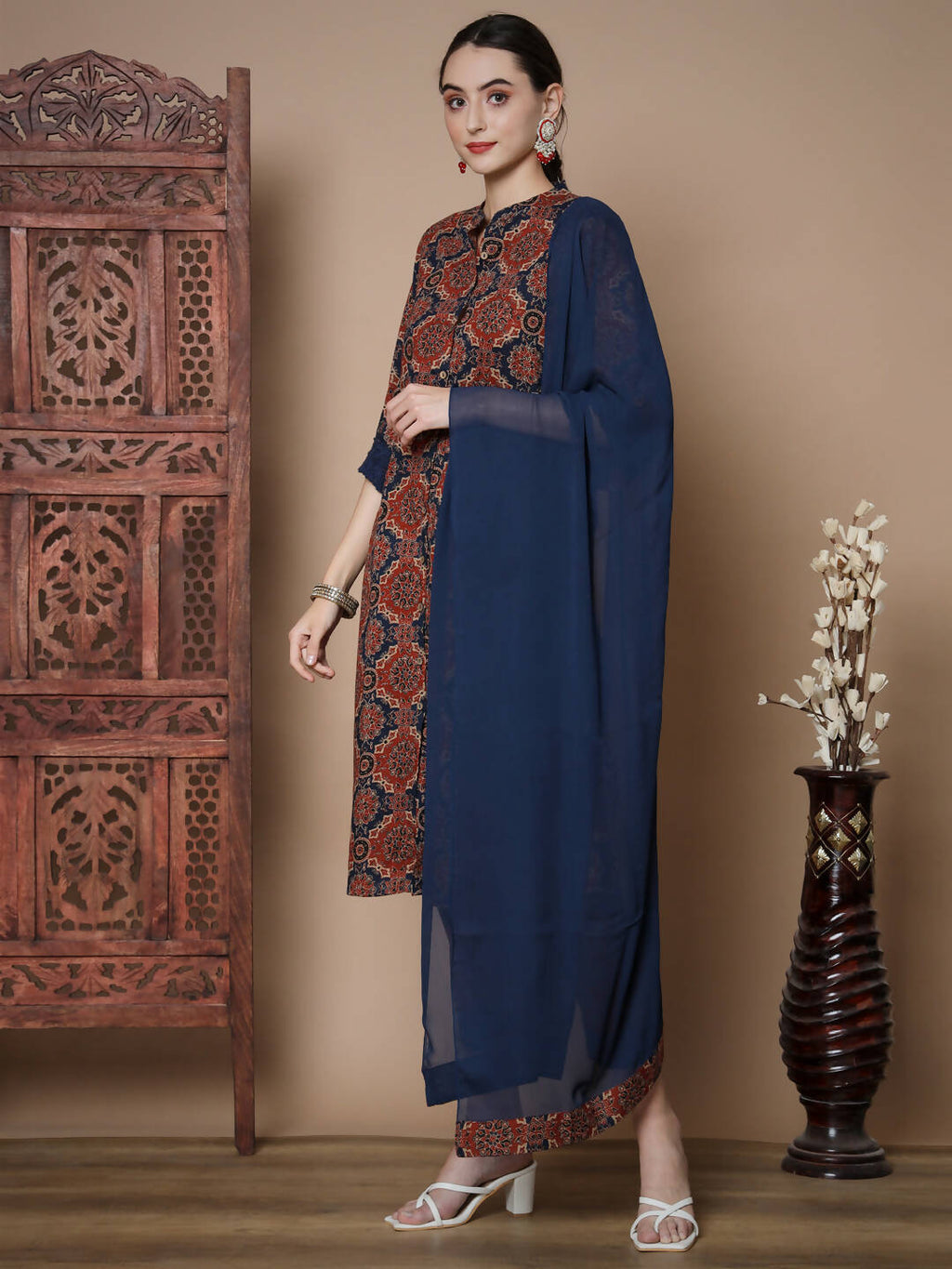 Myshka Women's Multi A-Line Kurta & Trousers With Dupatta | Grocsy