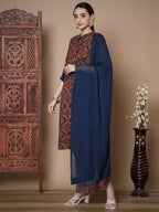 Myshka Women's Multi A-Line Kurta & Trousers With Dupatta | Grocsy