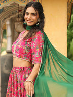 Janasya Pink Georgette Floral Lehenga Choli Dupatta | Grocsy