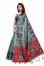 Vamika Sea Green Kalamkari With Jhalar Khadi Silk Saree | Grocsy
