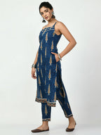 Myshka Women's Blue Straight Printed Kurta | Grocsy