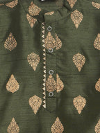 Ahalyaa Green Poly Silk Gold Print Kids Kurta Churidar Set For Boys | Grocsy