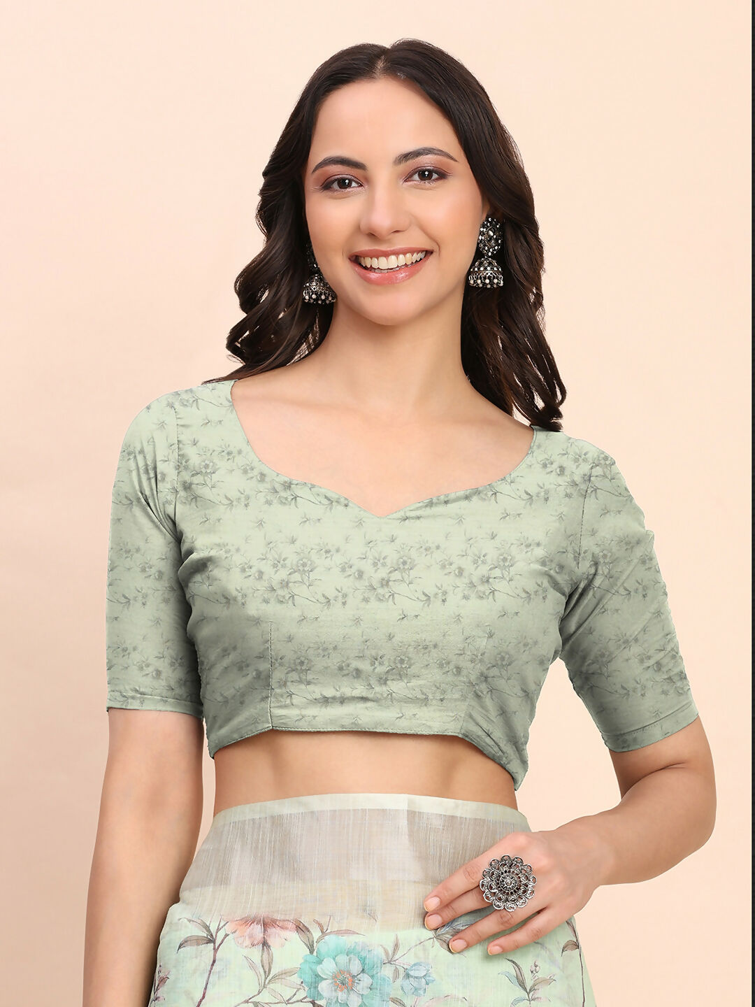 Shree Shyam Fashion Linen Cotton Light Green Saree | Grocsy