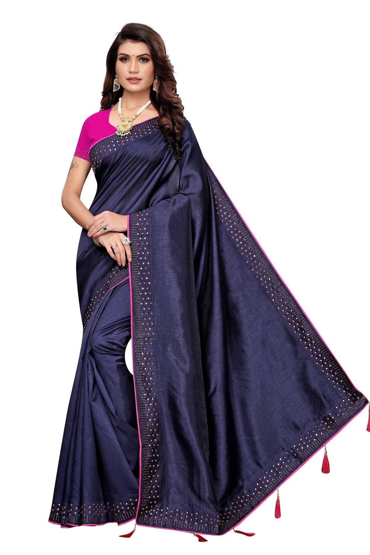 Vamika Navy Zoya Silk Stone Work Saree | Grocsy