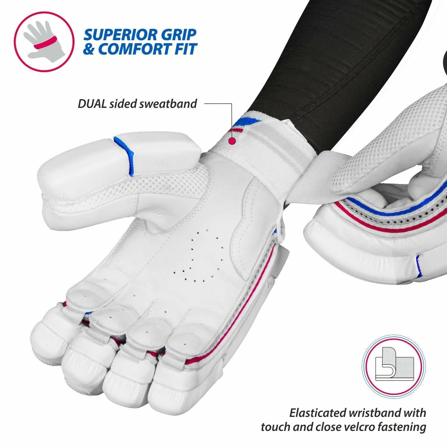 DSC Intense Frost Leather Cricket Batting Gloves for Mens - Right Hand, White, One Size | Grocsy