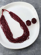 Inhanns Vibrant Handmade 20 Layers Beaded Necklace With Matching Earrings - Maroon | Grocsy