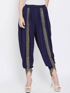 Cheera Women's Navy Viscose Rayon Dhoti With Golden Lace | Grocsy