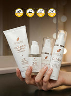 Flawora Set of Golden Glow Face Wash, Anti Acne Serum, 24k Golden Glow Face Serum and D-Tan Lotion | Grocsy