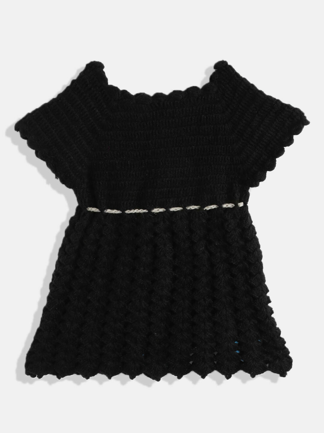 Chutput Kids Woollen Hand Knitted Full Sleeves Cardigan With Short Sleeves Flower Work Dress For Baby Girls - Grey | Grocsy