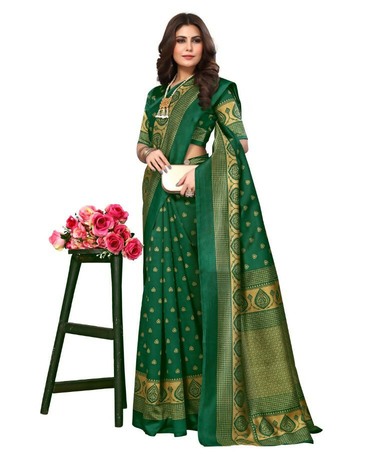 Vamika Green Printed Art Silk Saree | Grocsy