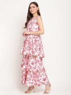 Ahalyaa Women's Pink Rayon Digital Floral Print Kurta Sharara Set with Dupatta | Grocsy