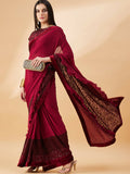 Maroon Lycra Embossed Fancy Velvet, Sequins Embroidery, Frill Details Saree - Norita Hit Design | Grocsy