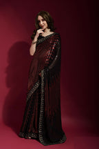 Vegaa Fashion Black Georgette Embroidered Party Wear Saree | Grocsy