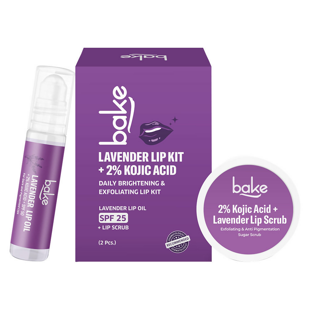 Bake Kojic Acid Lavender Lip Kit With Lip Balm SPF 50 & Lip Scrub For Dark & Pigmented Lips | Grocsy