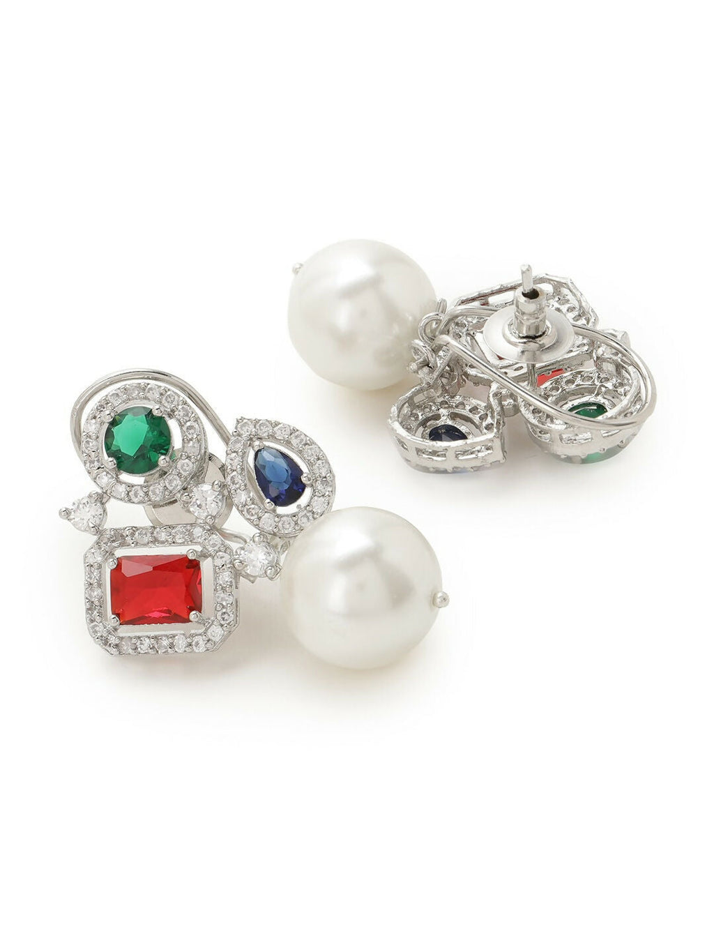 Multi Stone Earrings with Pearls- Ruby Raang | Grocsy