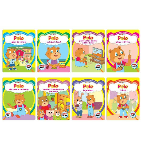 Jolly Kids Growing Up with Polo and His Friends Character Base Stories Books Set of 8| Large Picture Stories Books for Kids Ages 3 -8 Years | Grocsy