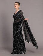 Suta Black White Polka Dots Printed Pure Cotton Saree | Grocsy
