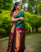 DEIANA'S Beautiful Designer Golden zari Soft Lichi Silk Saree - Green | Grocsy