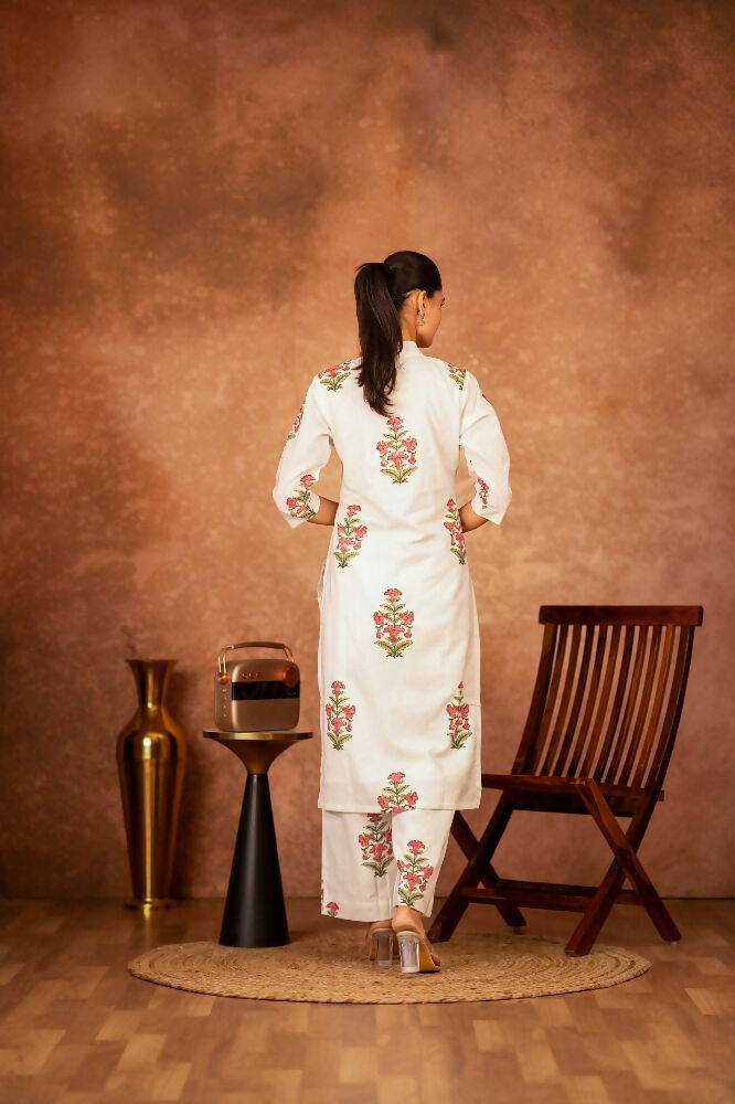 Joban Fashion Off White Pink Hand Block Printed Cotton Suit Set | Grocsy