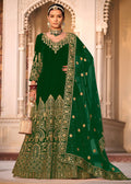 Green Velvet Front & Back Embroidery Wedding Anarkali Suit - Emponline | Grocsy