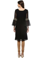Ahalyaa Women's Black Georgette Glitter Print Kurta | Grocsy