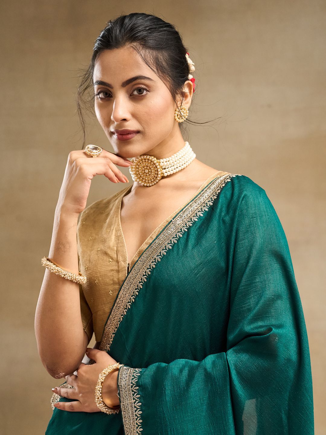 kasee Solid Embroidered Art Silk Saree | Grocsy