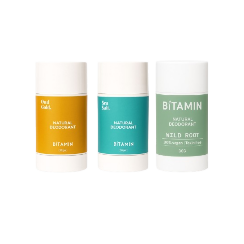Bitamin Natural Deodorant Wild Root, Oud Gold, Seasalt Roll On | Grocsy