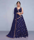 Jyoti Fashion Beautiful Navy Blue Embroidered with Mirror work Art Silk Party Wear Lehenga Choli with Dupatta | Grocsy