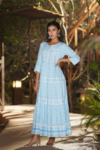 Juniper Women Blue Rayon Printed Tiered Dress | Grocsy