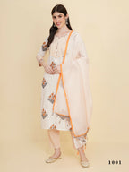 Designer Stylish white cotton Stitched Suit With Dupatta - Tanisha | Grocsy