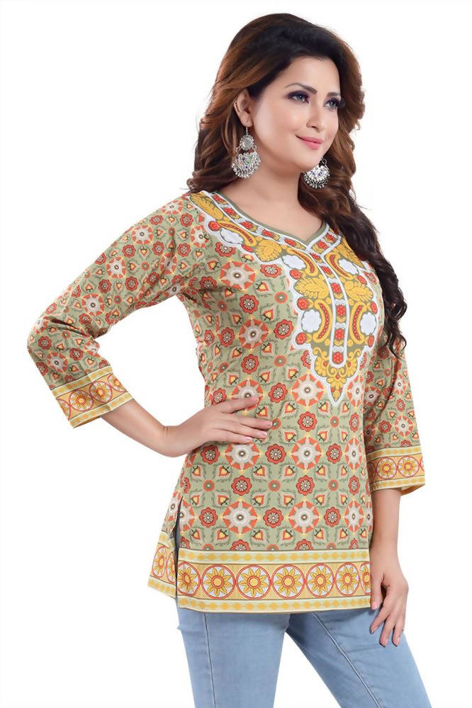 Snehal Creations Faux Crepe Printed Tunic Top | Grocsy