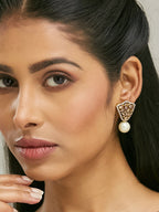 Nuyug 22K Gold-Plated Elegant Zircon Stone Studded & Pearls Drop Stud Earrings | Grocsy