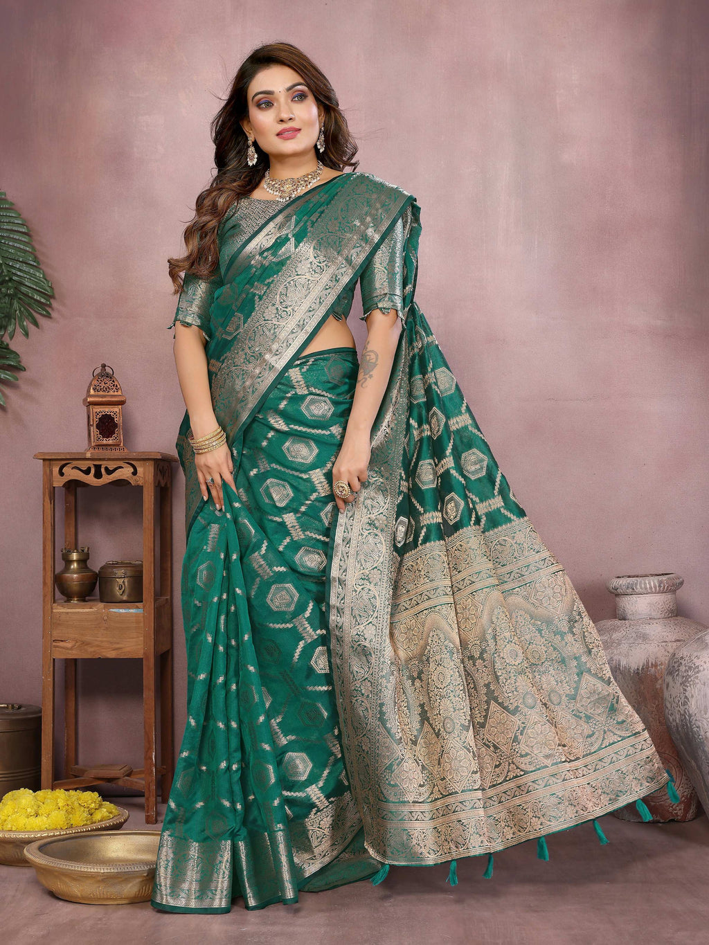 Aastha Fashion Light Green Soft Organza Silk Weaving Saree | Grocsy