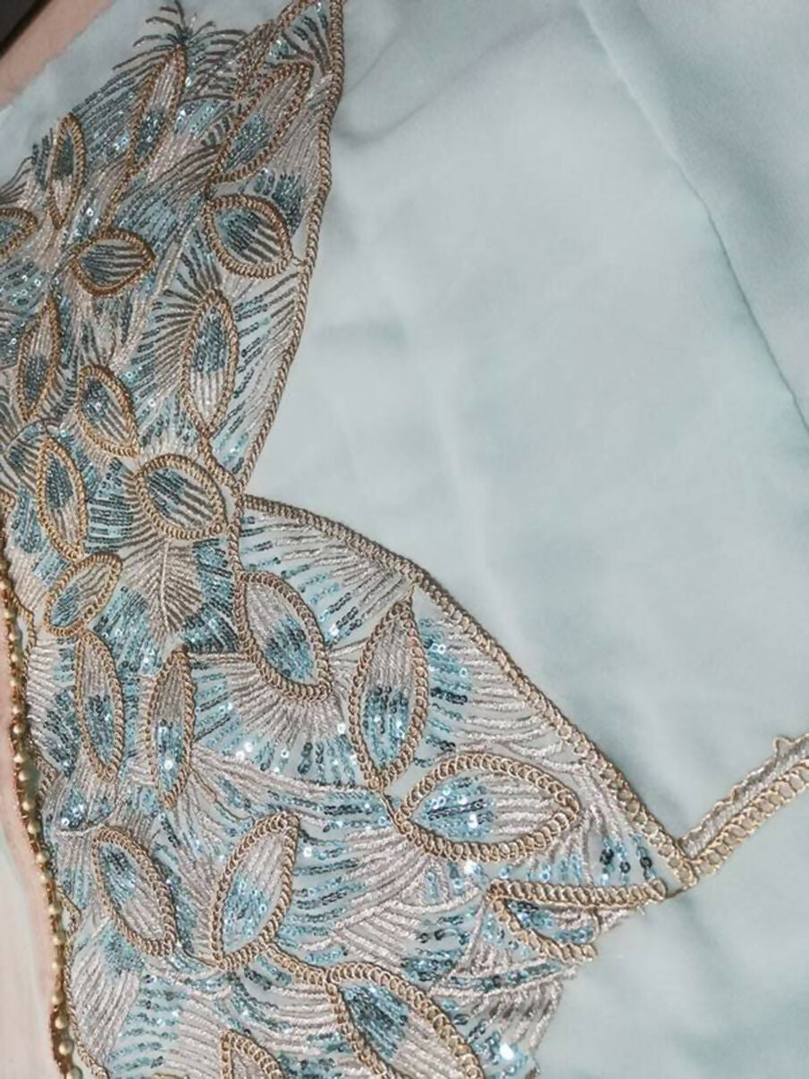 Jyoti Fashion Glamorous Turquoise Crush Work, Sequins, Zari with Dori Embroidered Faux Georgette Lehenga Choli with Dupatta | Grocsy