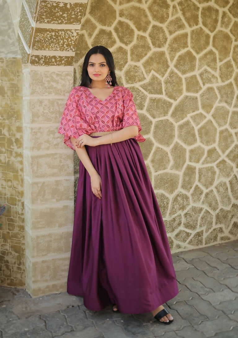 Jyoti Fashion Women's Wine Printed with Sequins Chinon Anarkali Dress | Grocsy