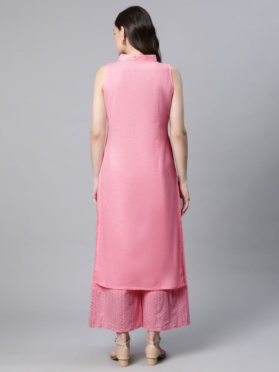 Ahalyaa Women Light Pink Colour Pure Cotton Printed Kurta Palazzo Set | Grocsy