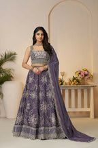 Kesar Fab Purple Silk Embroidered Lehenga | Grocsy