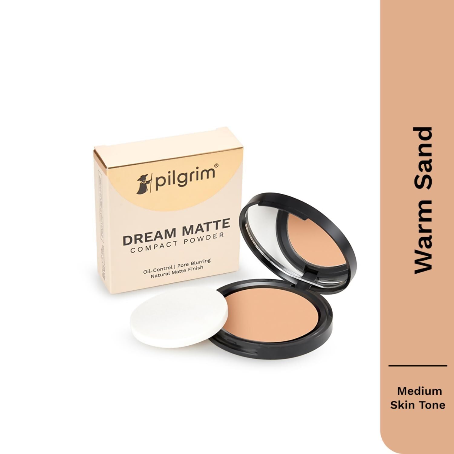 Pilgrim Warm Sand Matte Finish Compact Powder Absorbs Oil, Conceals & Gives Radiant Skin | Grocsy